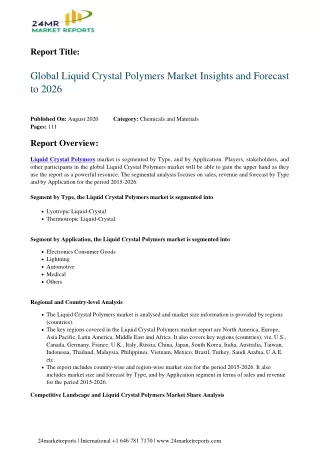Liquid Crystal Polymers Market Insights and Forecast to 2026