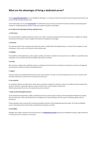 what are the advantages of hiring a dedicated