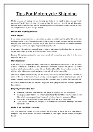 tips for motorcycle shipping