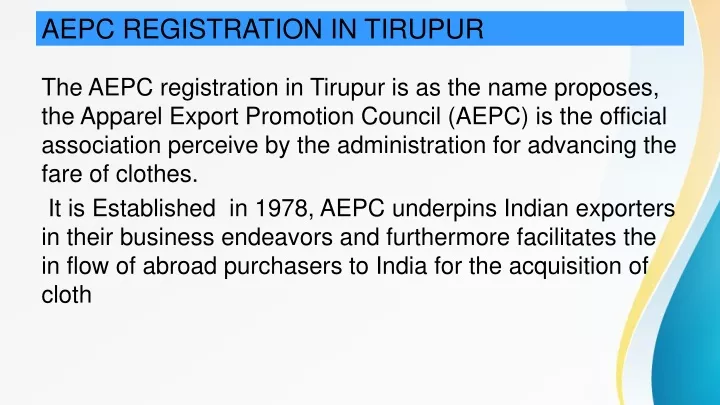 aepc registration in tirupur