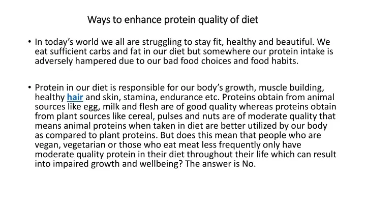 ways to enhance protein quality of diet