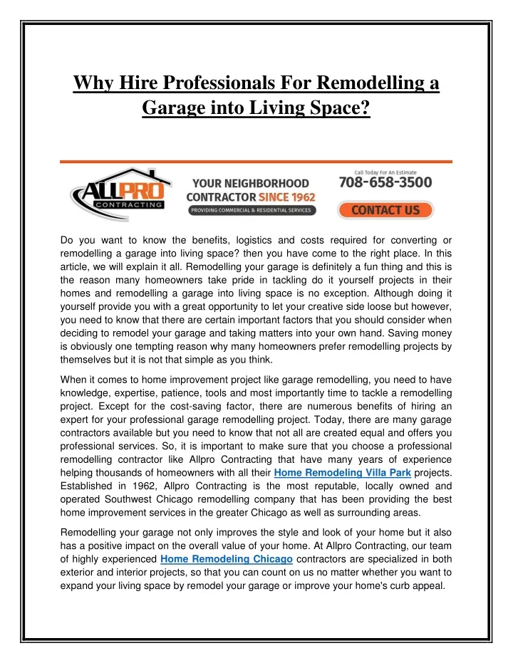 why hire professionals for remodelling a garage