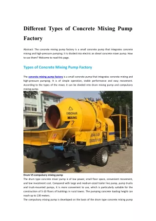 different types of concrete mixing pump