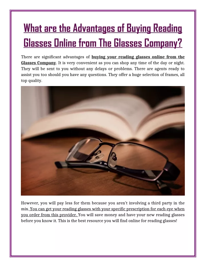 what are the advantages of buying reading glasses