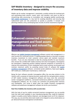 SAP Mobile Inventory – Designed to Ensure the Accuracy of Inventory Data and Improve Visibility.