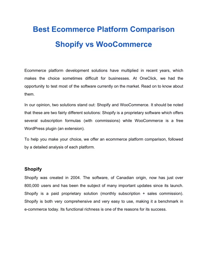 best ecommerce platform comparison