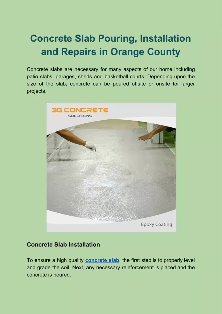 concrete slab pouring installation and repairs