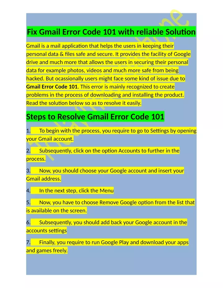 fix gmail error code 101 with reliable solution