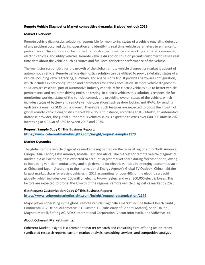 remote vehicle diagnostics market competitive