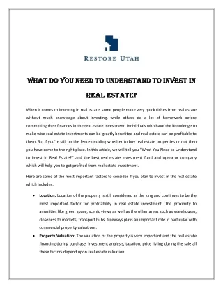 what do you need to understand to invest in what