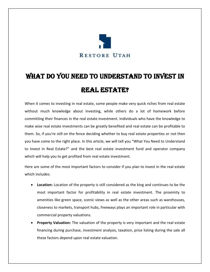 what do you need to understand to invest in what
