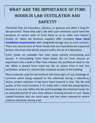 What Are The Importance Of Fume Hoods In Lab Ventilation And Safety?