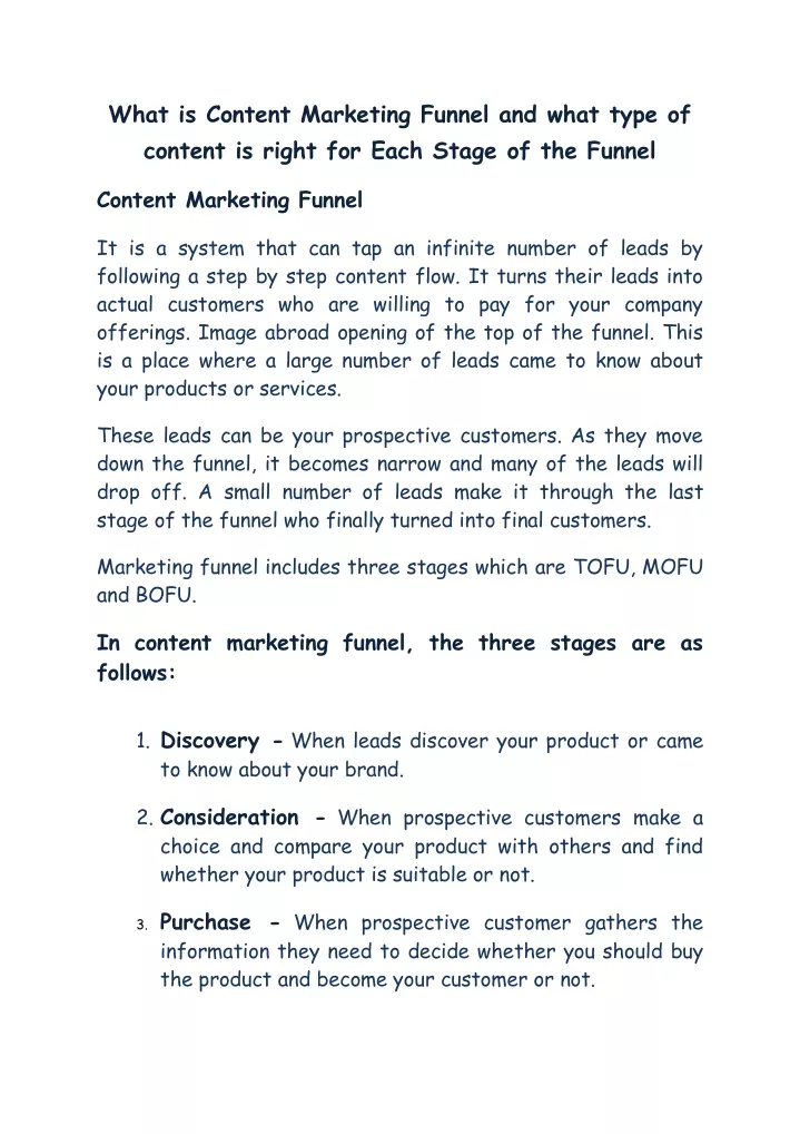 what is content marketing funnel and what type
