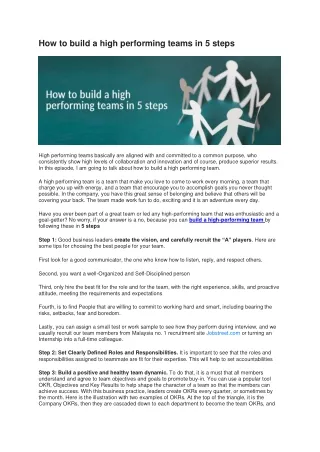 how to build a high performing teams in 5 steps