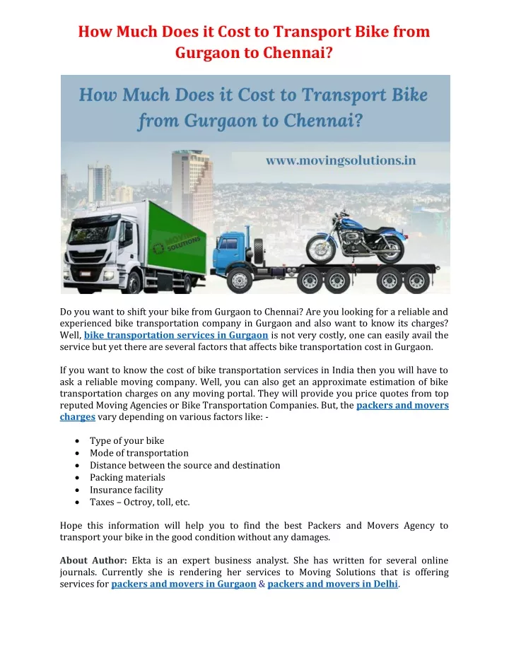 how much does it cost to transport bike from