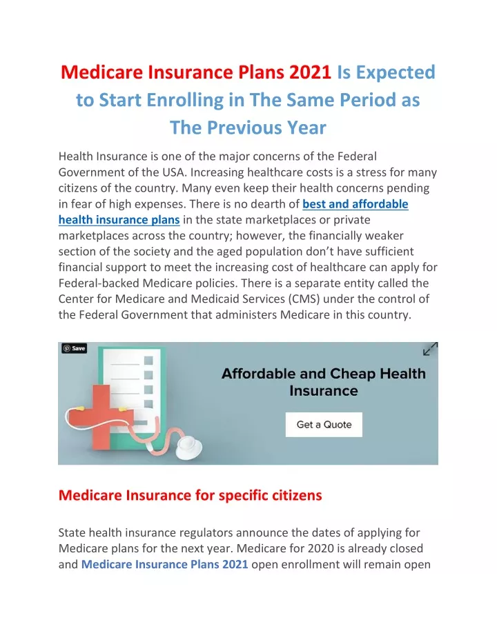 medicare insurance plans 2021 is expected