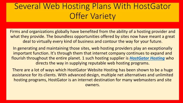 several web hosting plans with hostgator offer variety