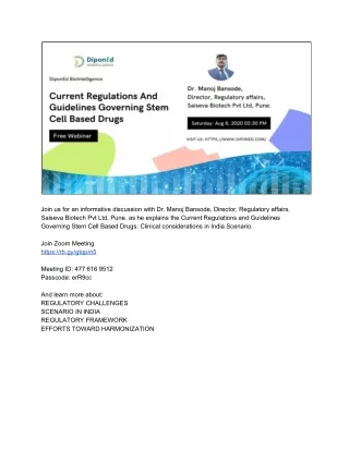 Dr. Manoj Bansode webinar on Governing Stem Cell Based Drugs