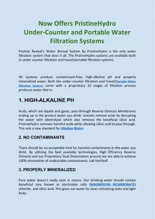 now offers pristinehydro under counter
