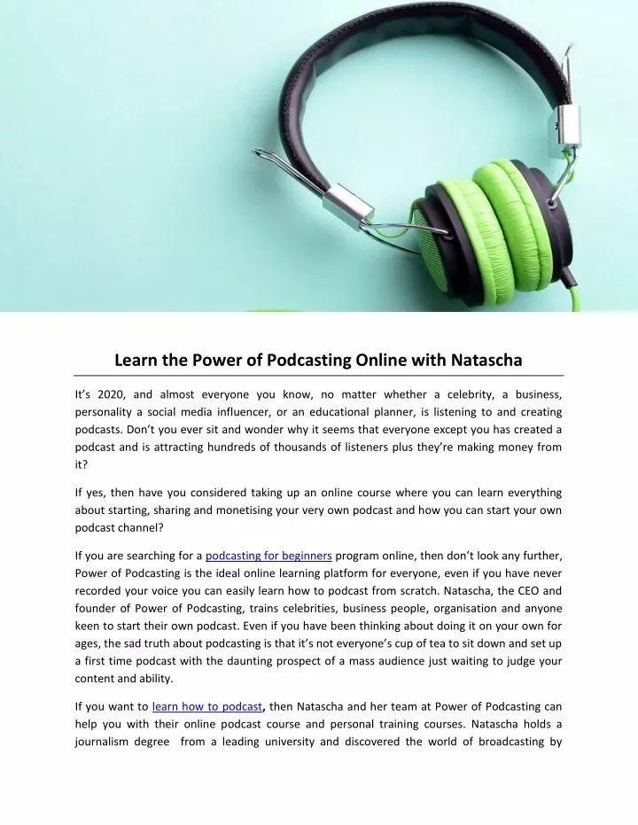 learn the power of podcasting online with natascha