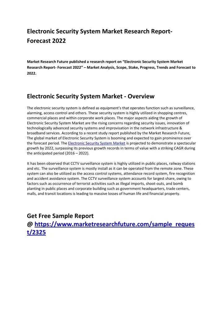 electronic security system market research report