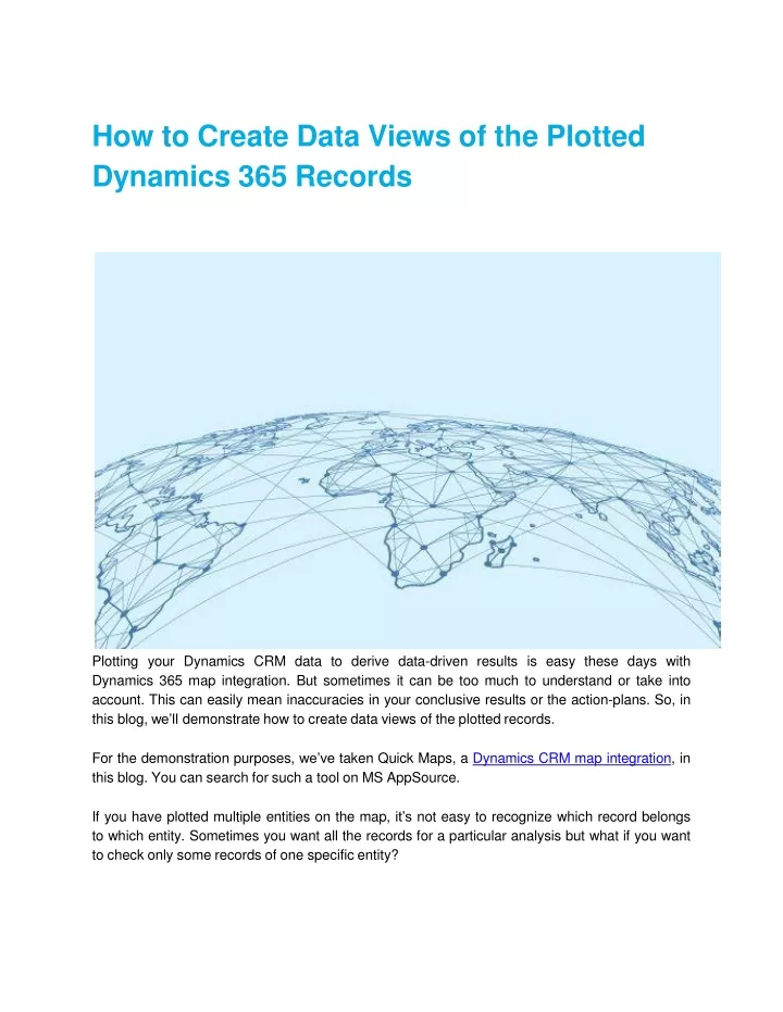 how to create data views of the plotted dynamics 365 records