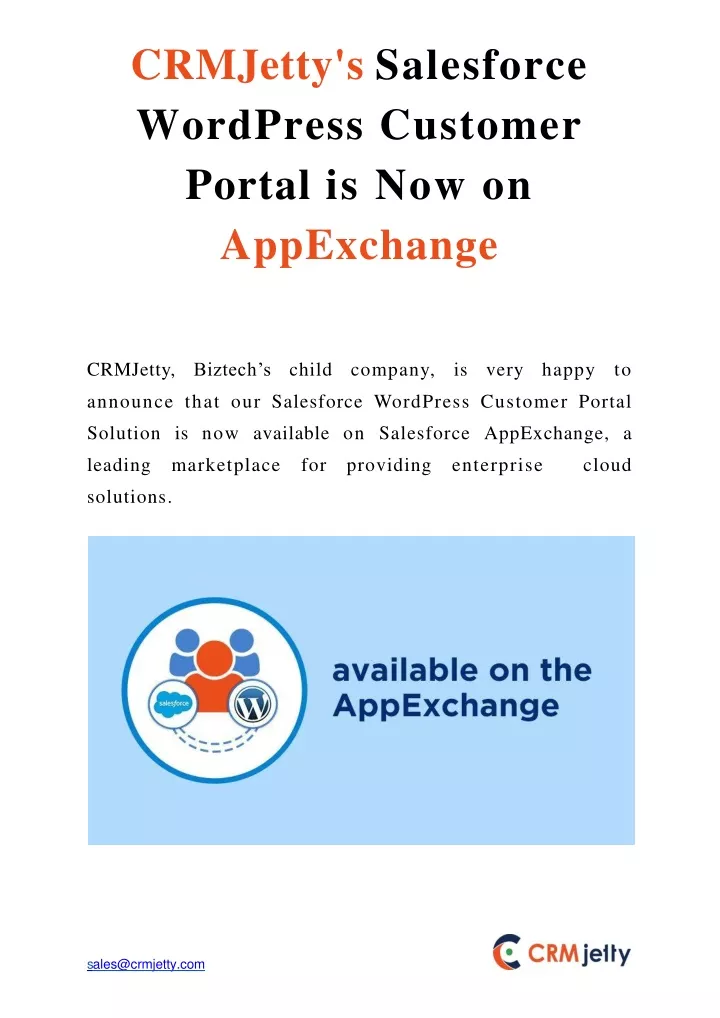 crmjetty s salesforce wordpress customer portal is now on appexchange