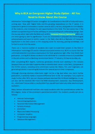 why is bca an evergreen higher study option