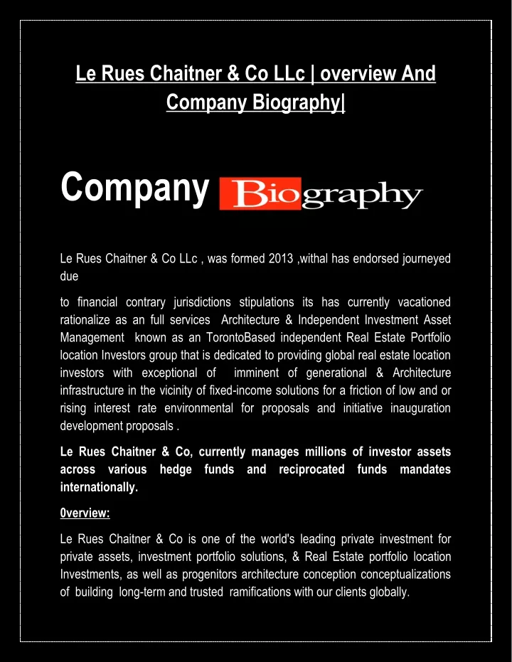 le rues chaitner co llc overview and company