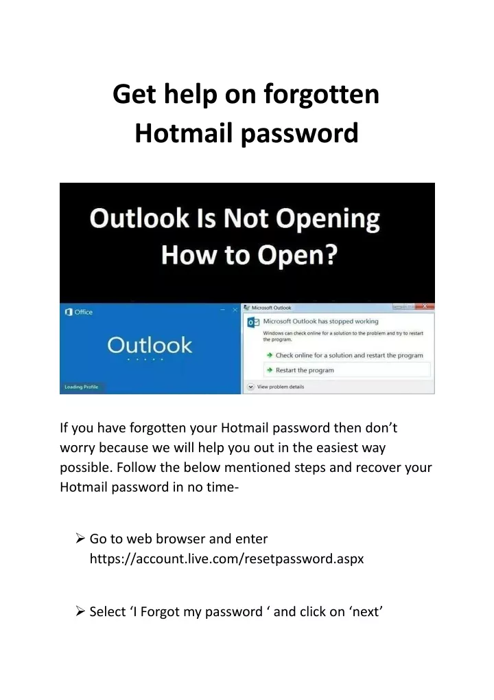 get help on forgotten hotmail password