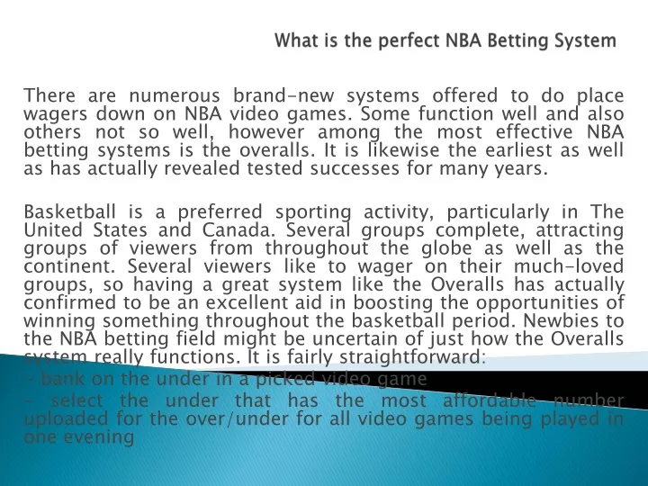 what is the perfect nba betting system