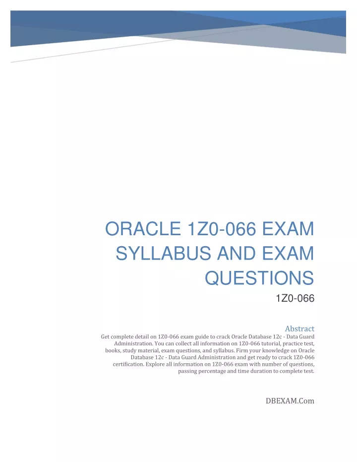 oracle 1z0 066 exam syllabus and exam questions