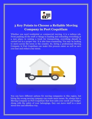 3 Key Points to Choose a Reliable Moving Company in Port Coquitlam