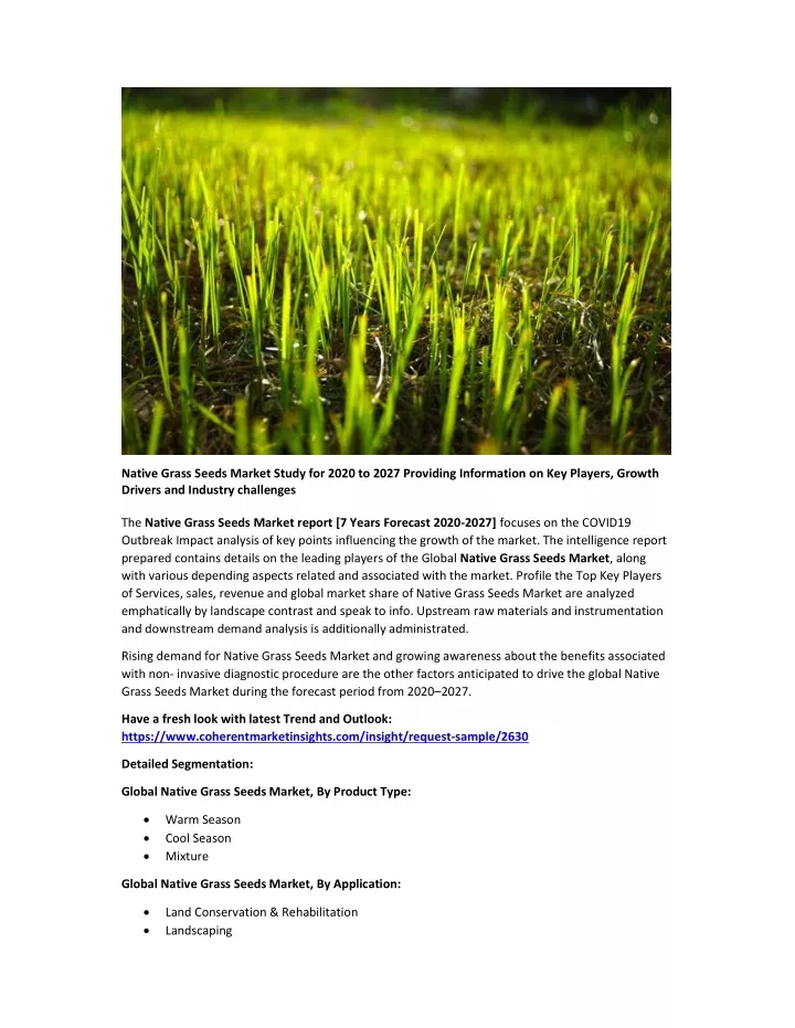 native grass seeds market study for 2020 to 2027