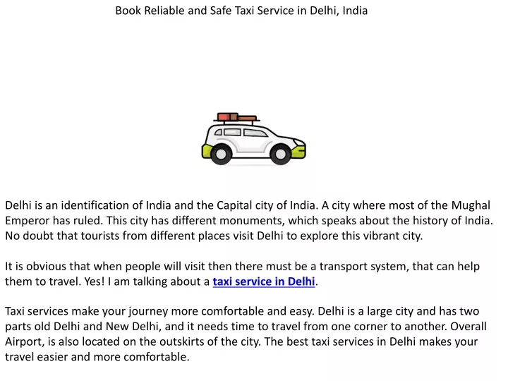 book reliable and safe taxi service in delhi india