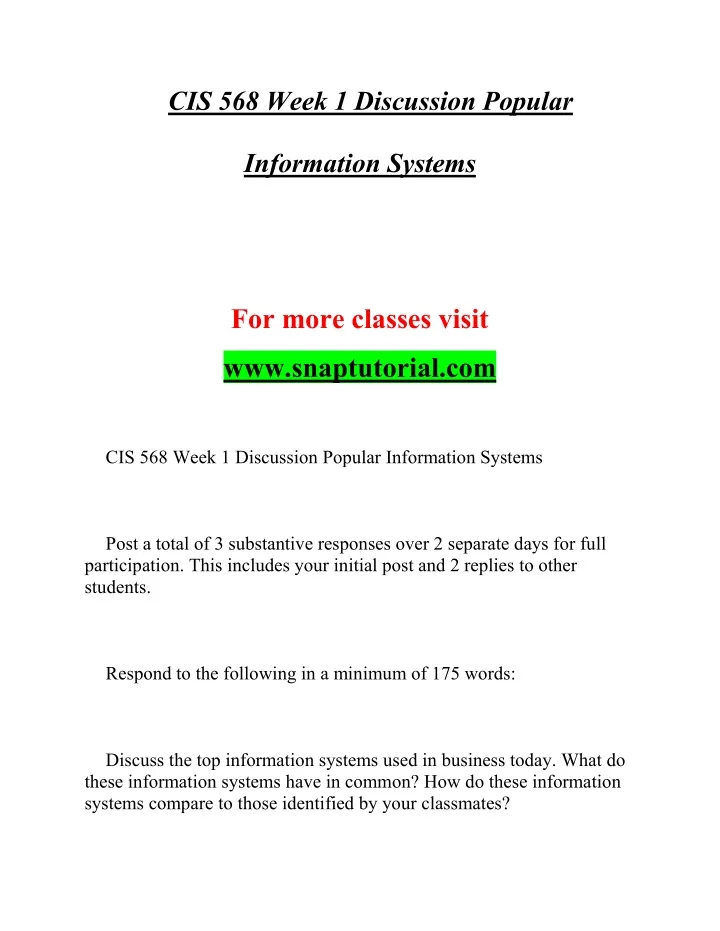 cis 568 week 1 discussion popular