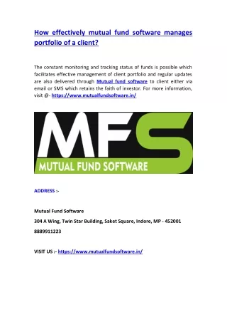 How effectively mutual fund software manages portfolio of a client?