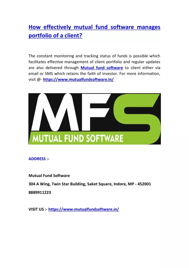 how effectively mutual fund software manages
