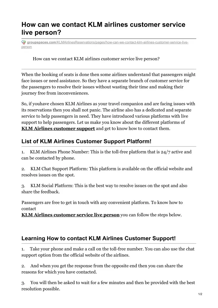 how can we contact klm airlines customer service