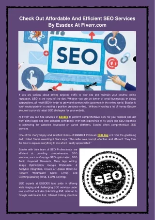 Check Out Affordable And Efficient SEO Services By Essdex At Fiverr.com