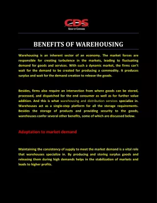 BENEFITS OF WAREHOUSING