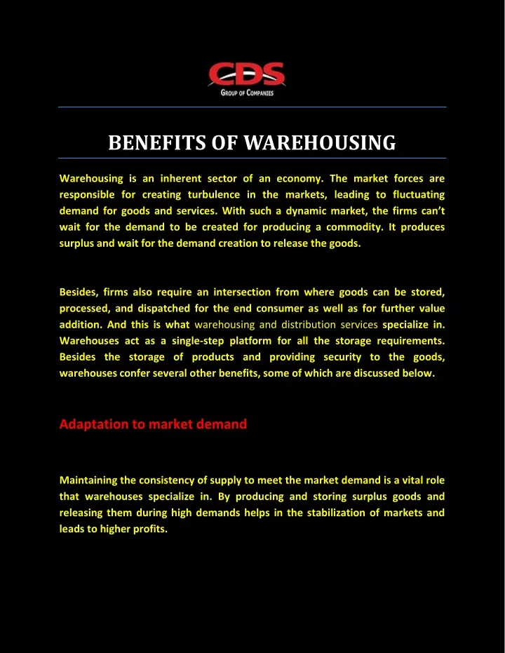 benefits of warehousing