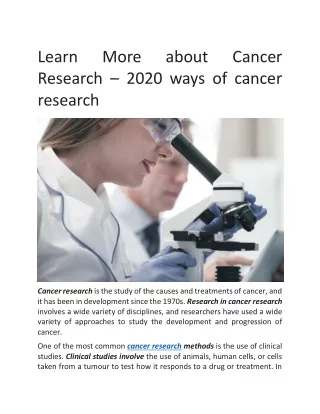 Learn More about Cancer Research – 2020 ways of cancer research