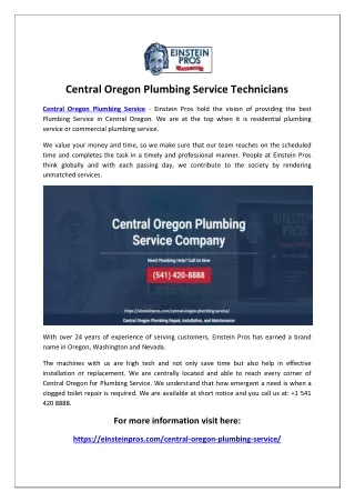 Central Oregon Plumbing Service Technicians