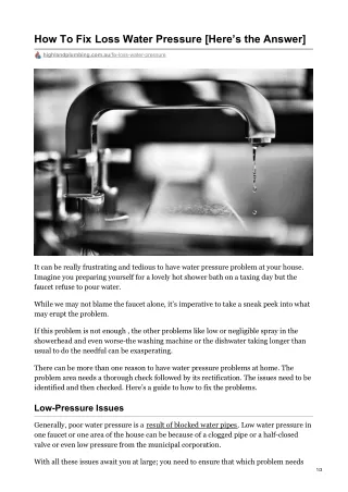 How To Fix Loss Water Pressure - Highland Plumbing
