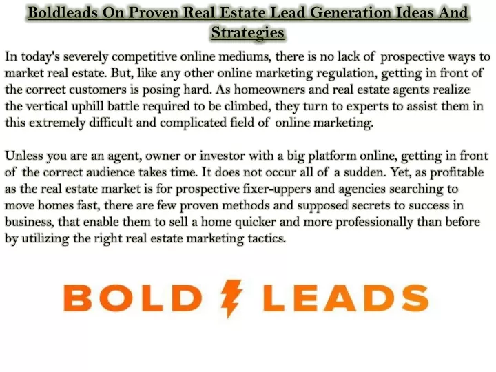 boldleads on proven real estate lead generation