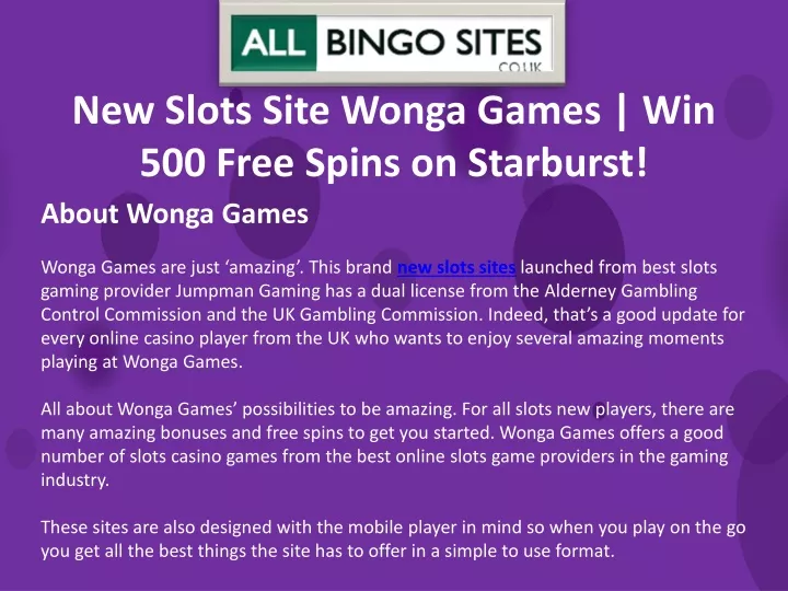 new slots site wonga games win 500 free spins