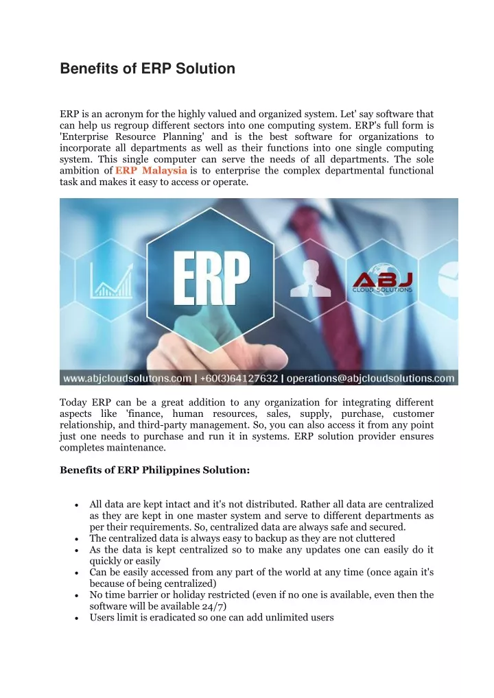 benefits of erp solution