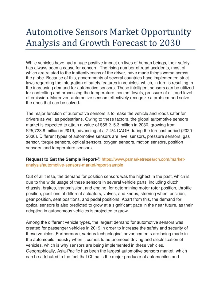 automotive sensors market opportunity analysis