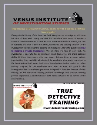 importance of detective course know how to become